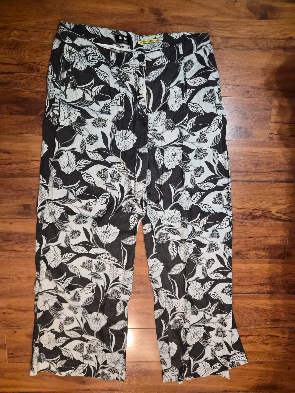 Anthropologie Black & White Floral Wide-Leg Pants